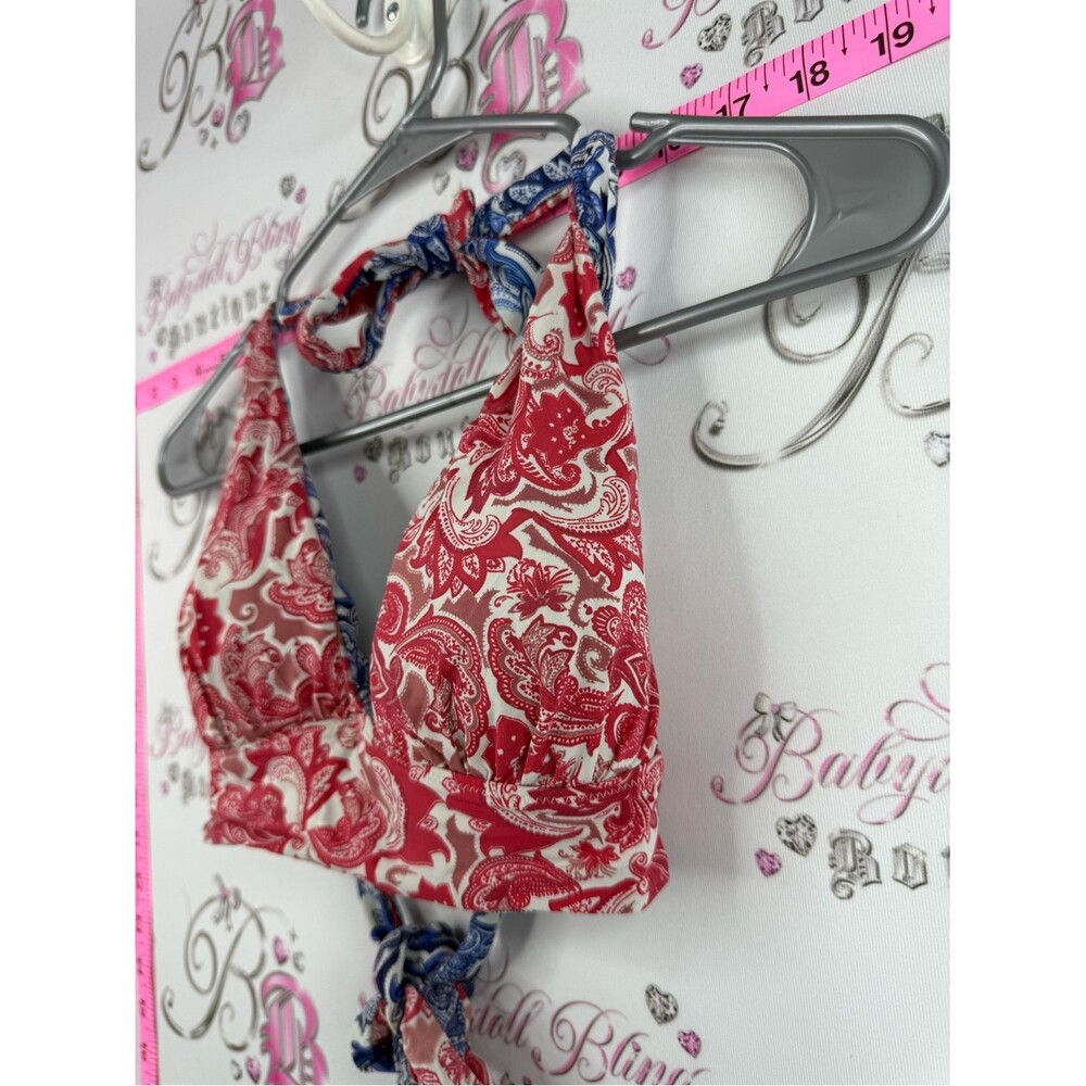 La Vie En Rose bikini top reversible Blue red White Paisley Halter Bikini Top - Picture 5 of 9